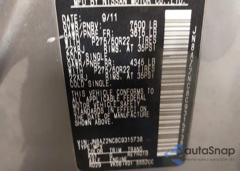 2012 Infiniti Qx56 from USA, damaged, VIN JN8AZ2NC8C9315738